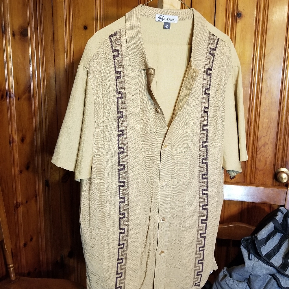 Vintage silver silk XL shirt